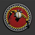 Game Movie Character In Yellow Bodysuit With White Helmet Red Weapon On Red Checkered Base