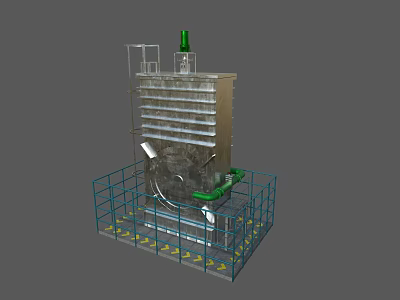 Industrial Equipment With Metal Structure Green Components And Safety Railing Platform 3d model