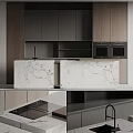 Modern Kitchen Interior Design With Dark Cabinets And Marble Island Countertop 3d model