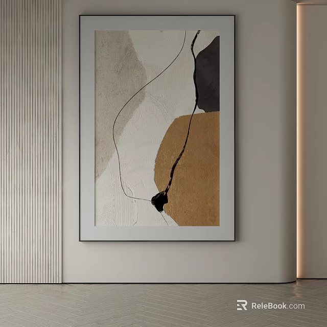 Abstract Painting With Soft Tones Flowing Lines Minimalist Frame And Modern Wall Decor 3d model