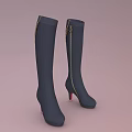 Dark Blue Tall Boots With Zipper Design And High Heel For Women Fashion