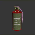 Red and Green Hand Grenade With Keep Out Danger Label And Metal Pin