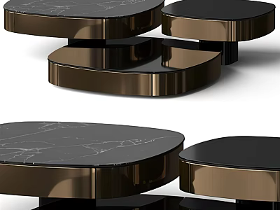 Elegant Modern Round Coffee Table With Black Marble Top And Metal Base 3d model