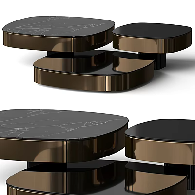 Elegant Modern Round Coffee Table With Black Marble Top And Metal Base 3d model