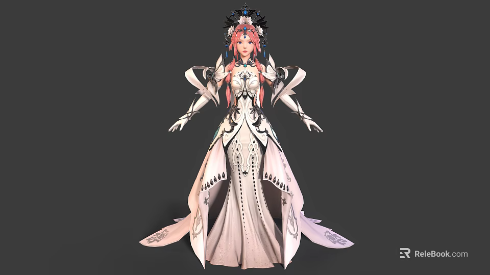Fantasy Female Character With Pink Hair And White Gown Design 3d model 