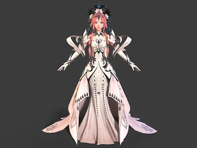Fantasy Female Character With Pink Hair And White Gown Design 3d model