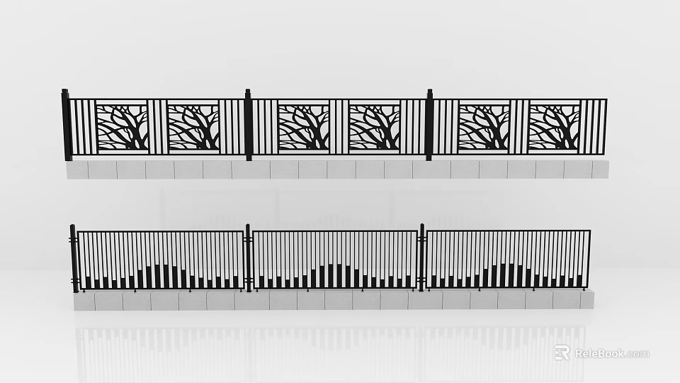 Building Exterior Wall Decorative Railings With Ornate Patterns And Vertical Bars Design 3d model