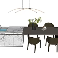 Modern Dining Table Set With Marble Countertop Gray Chairs And Pendant Light 3d model