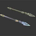 Ornate Decorative Spears With Intricate Metallic Handles And Sharp Blades