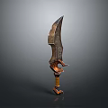 3D Rendered Decorative Weapon With Intricate Metal Blade And Wooden Handle Design