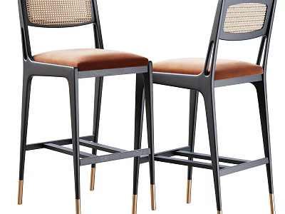 Modern Bar Stools with Woven Back Upholstered Seat and Golden Metal Legs 3d model