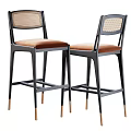 Modern Bar Stools with Woven Back Upholstered Seat and Golden Metal Legs