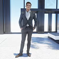 Two Men Wearing Suits Standing in Modern Building Lobby With Large Windows and Tree Planter