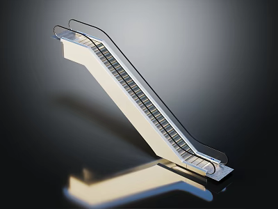 Modern Escalator With Metallic Handrails Sleek Surface And Dark Background Reflection 3d model