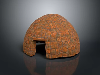Cartoon Scene Featuring Dome Hut With Orange Brown Brick Structure Design 3d model