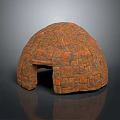 Cartoon Scene Featuring Dome Hut With Orange Brown Brick Structure Design