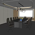 Modern Luxury Conference Room With Spacious Table Ergonomic Chairs Projector Screen And Green Plant