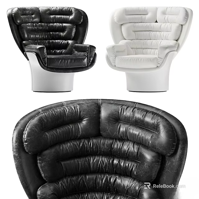 Black and White Leather Single Sofa with Modern Tufted Comfortable Design 3d model