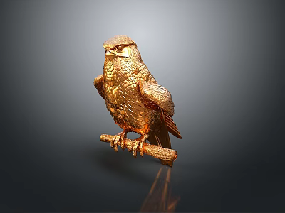 Golden Falcon Sculpture Perched On Branch With Intricate Feather Details 3d model