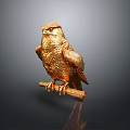 Golden Falcon Sculpture Perched On Branch With Intricate Feather Details