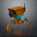 Orange And Blue Mechanical Robot With Camera Antenna And Robotic Legs