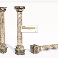 Classical Stone Columns With Textured Surface Upright And Fallen Positions 3d model