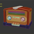 Vibrant Retro Radio Electronic Appliance With Red Orange Body Purple Base And Control Knobs