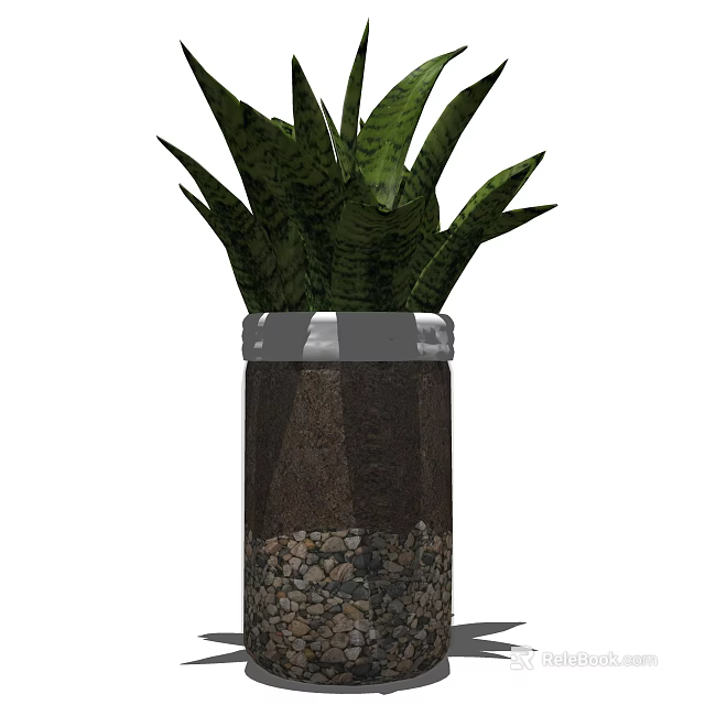Decorative Green Leafy Bonsai Potted Plant with Stone Layer and Silver Rim 3d model 