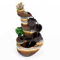 Multi tiered Garden Ornament With Flowing Water Succulents And Green Plants
