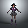 Witch Character In Purple Lace Dress With Black Hat Gloves And Purple Boots