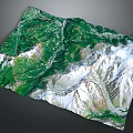 Detailed 3D Mountainous Terrain Model With Snowy Peaks And Green Vegetation Valleys