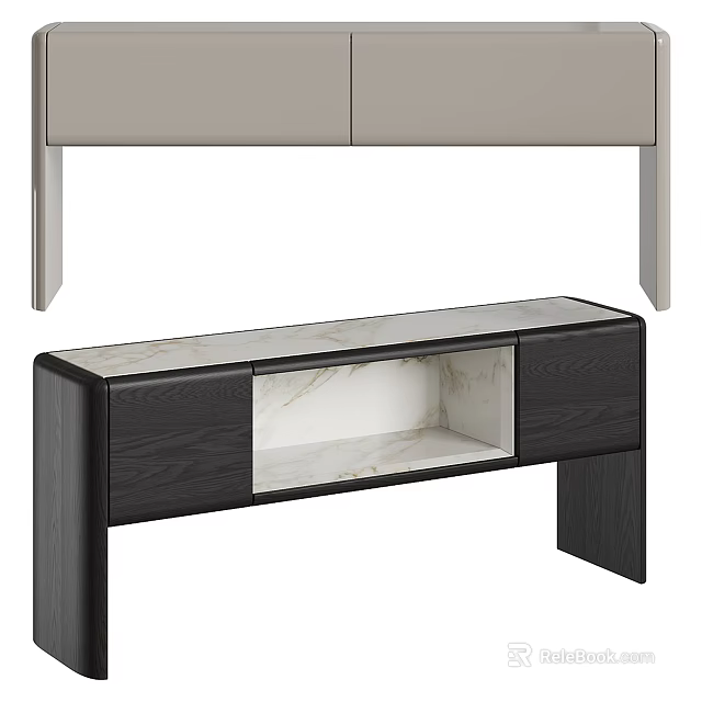 Elegant Modern Console Table With Black Wood Frame And Marble Top 3d model 