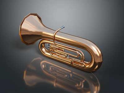 Shiny Golden Brass Tuba Musical Instrument with Curved Pipes and Bell Mouth on Sleek Surface 3d model
