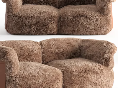 Plush Brown Sectional Sofa With Soft Faux Fur Upholstery And Cozy Seats 3d model