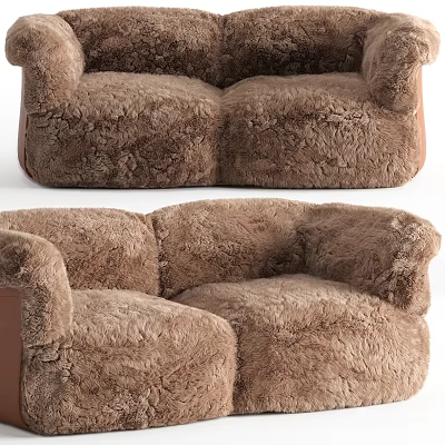 Plush Brown Sectional Sofa With Soft Faux Fur Upholstery And Cozy Seats 3d model