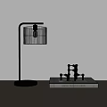 Modern Black Stand Table Lamp With White Shade On Table Near Books And Metal Decor