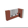 Modern Kitchen Interior With Orange Cabinets And Marble Countertop Stove Sink 3d model