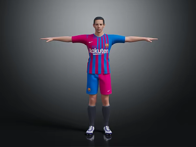 Barcelona Football Jersey With Red Blue Stripes Rakuten Logo And Matching Shorts Socks Cleats 3d model