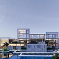 Modern Detached Villa Exterior Design With Glass Facade Lawn Swimming Pool And Lighting