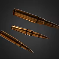 Three Shiny Brass Bullets With Sharp Tips On Dark Background