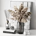 Modern Minimalist Decorative Ornament Combinations With Reed Diffuser Dried Flowers Small Clock And Candle 3d model