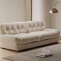 Beige Sofa In Modern Living Room With Floor Lamp Area Rug And Window View