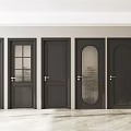 Various Black Doors With Different Designs In White Wall And Light Floor Interior 3d model