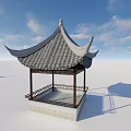 Traditional Chinese Pavilion With Upturned Eaves Gray Tile Roof And Stone Base Under Blue Sky