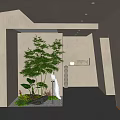 Modern Elevator Hallway Interior With Greenery Sculpture Lighting And Art