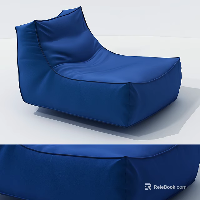 Blue Bean Bag Chair Comfortable Fabric For Modern Living Room 3d model 
