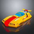 Yellow Toy Race Car With Red Stripes Blue Roof And Rear Spoiler Design