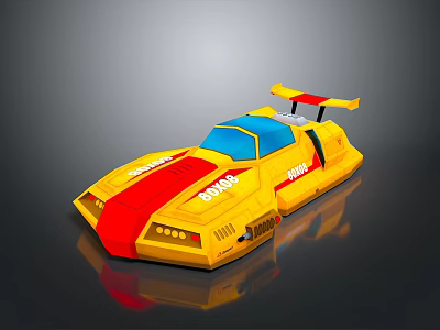 Yellow Toy Race Car With Red Stripes Blue Roof And Rear Spoiler Design 3d model