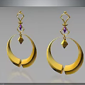 Golden Hoop Earrings With Large Circular Design Purple Gemstone And Gold Pendant
