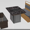 Modern Dining Table Set Design With Marble Tabletop Square Cutout And Wooden Upholstered Benches
